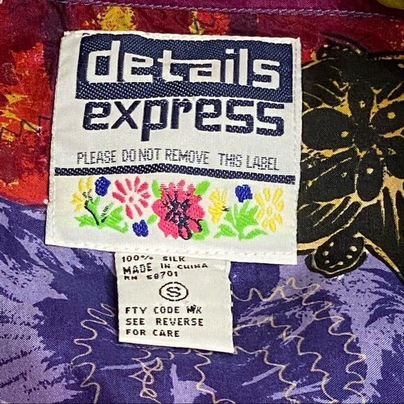 Vintage 90’s silk abstract print short sleeve button up shirt size S - Picture 10 of 16